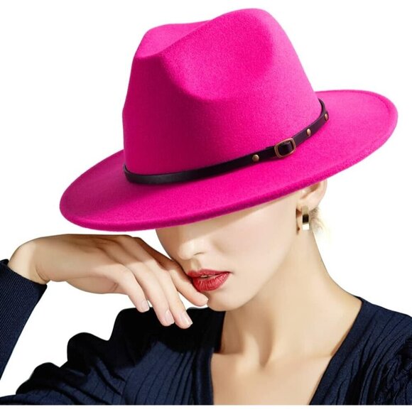 Felt Wide Brim Fedora Hat Women Men Adjustable Belt Ribbon Stylish Accessory main image 4